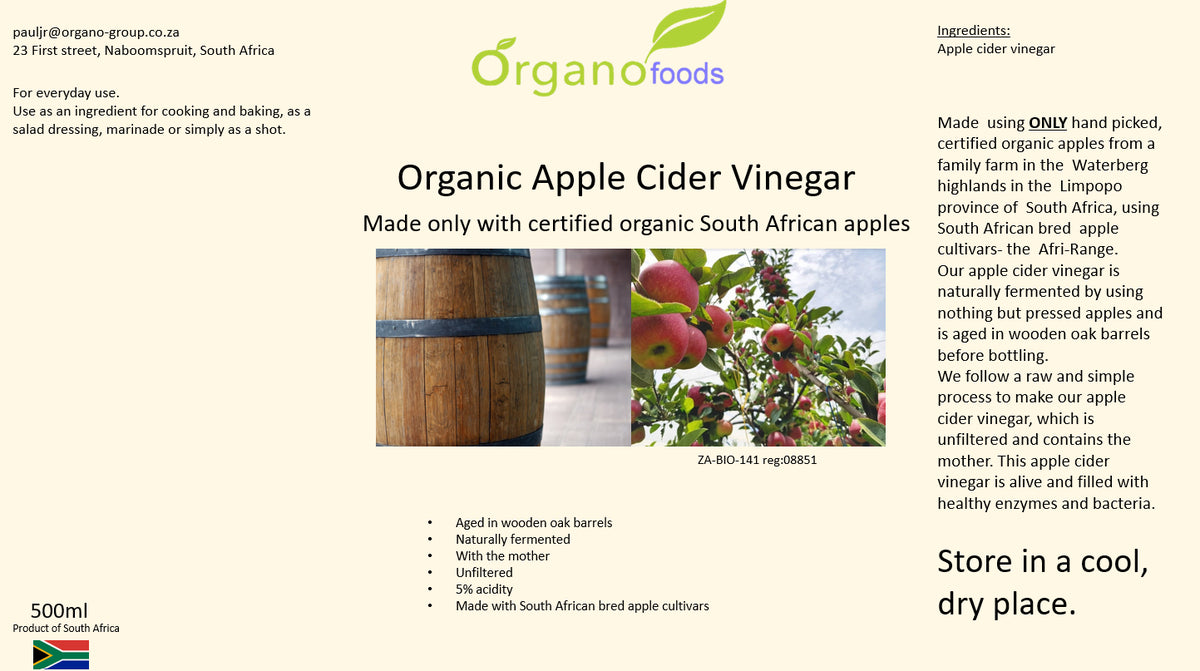 Organic Apple cider vinegar 6 x 500ml unfiltered with the mother